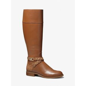 NWT Michael Kors Leather Side Zip Dome Studs Kincaid Riding Boots Luggage Size 8